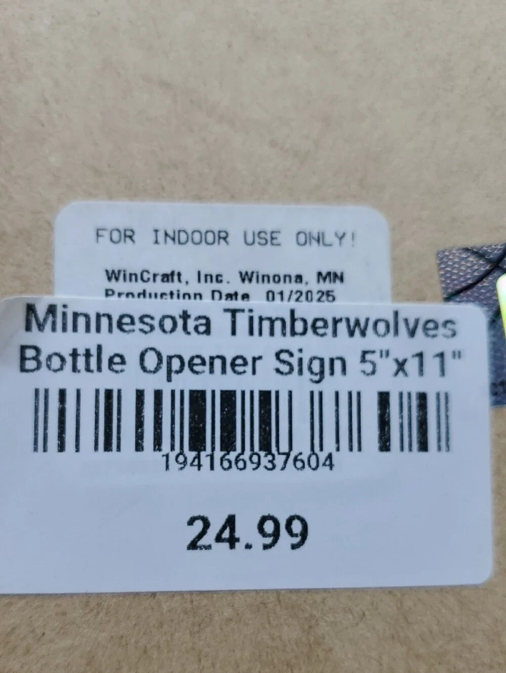 Minnesota Timberwolves Bottle Opener Sign NWT
